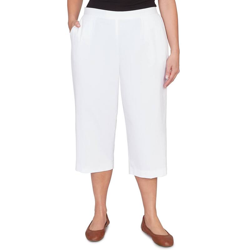 アルフレッド ダナー レディース ボトムス 心地好いズボン下 つけ加える大きさ 旗がしら Plusize Alfredunner Solid Twill Button Hem Capri Pants White 白いこと