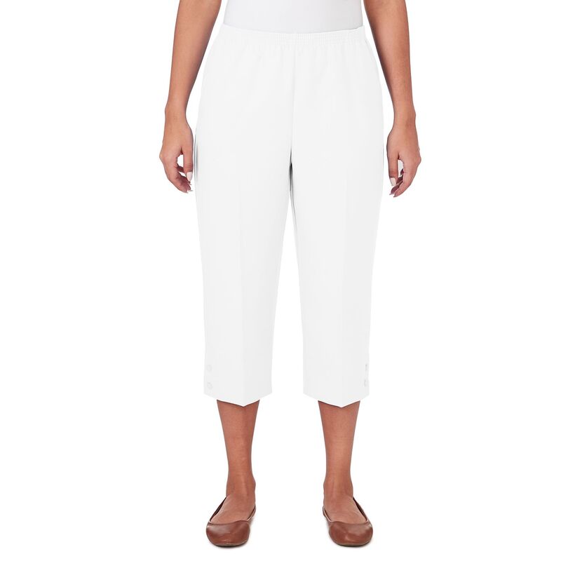 アルフレッド ダナー レディース ボトムス カジュアルパンツ プチ キャップ Petite Alfredunner Button Hem Gathered Waistband Capri Pants White ホワイト