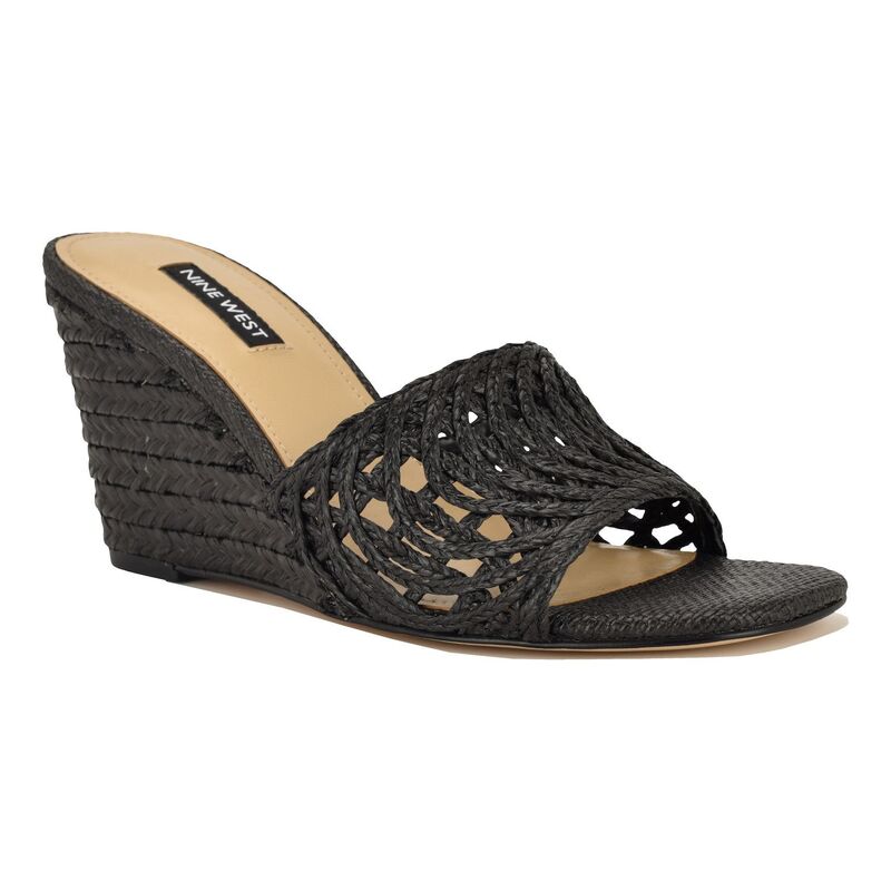 ナインウェスト レディース シューズ サンダル Nine West Nimma Women'slip-On Wedge Sandalsquare Toe Black ブラック｜ReVida 店