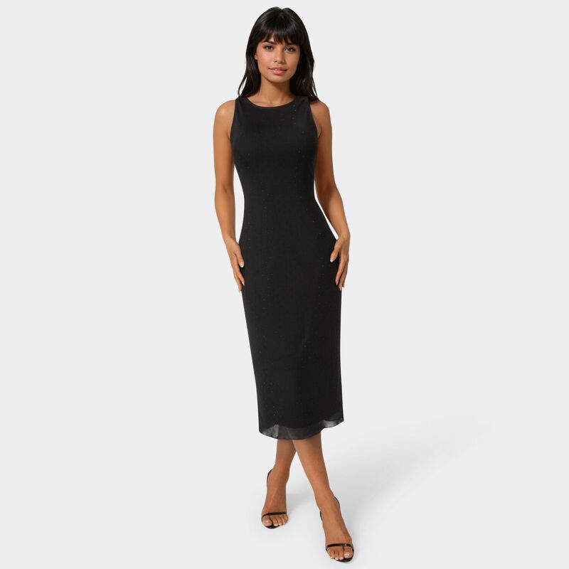 ベベ レディース トップス ワンピース メッシュ マキシ Women's bebe Powermesh Rhinestone Maxi Dress Black ブラック