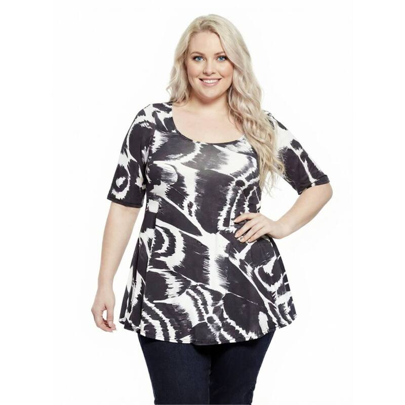 24 セブンコンフォート レディース トップス プルオーバー つけ加える大きさ Plusize 24Seven Comfort Apparel Abstract Elbow Sleeve Tunic Top Black Multi 黒いこと