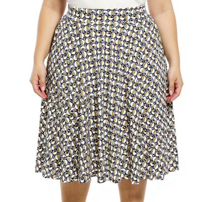 24 セブンコンフォート レディース ボトムスカート A ライン プラスサイズ Plusize 24Seven Comfort Apparel Geometric Elastic Waist Pocket A-Line Skirt Green Multi グリーン｜ReVida 店