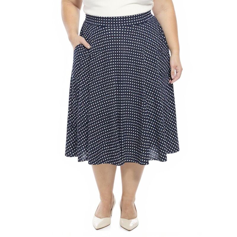 24 セブンコンフォート レディース ボトムスカート ドット柄 A ライン ドット プラスサイズ Plusize 24Seven Comfort Apparel Essential Polka Dot Elastic Waist Pocket A-Line Skirt Navy Multi ネイビー|ReVida 店