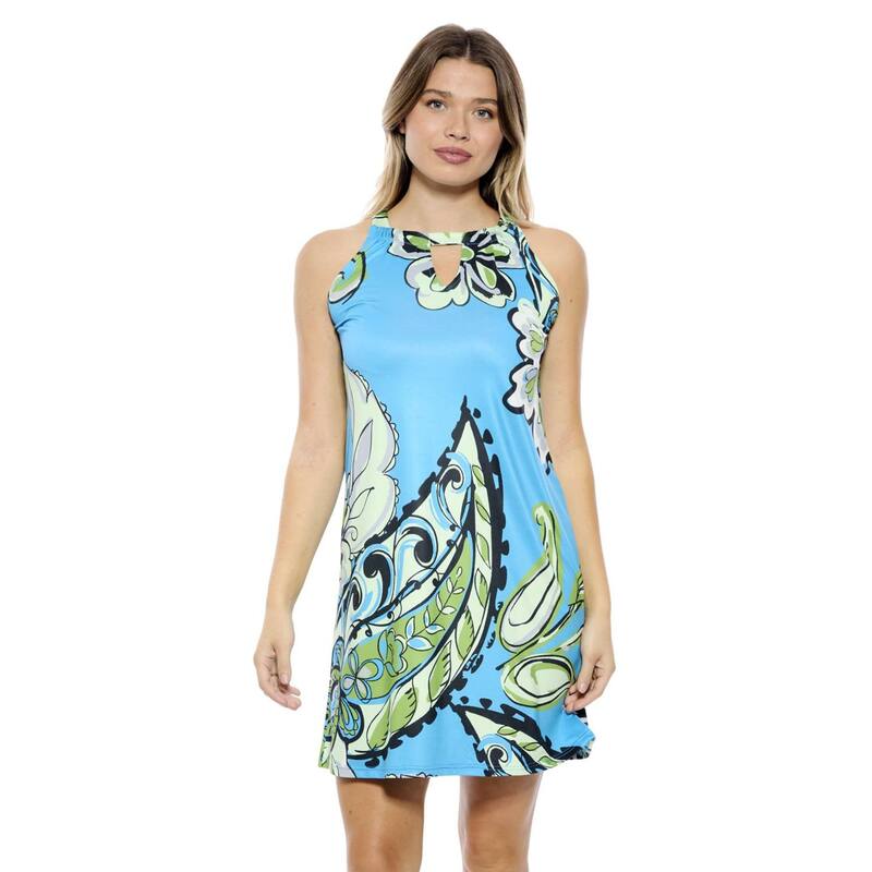 24 セブンコンフォート レディース トップス ワンピース ひざ丈 ノースリーブ Women's 24Seven Comfort Apparel Paisley Knee Length Sleeveless Keyhole Dress Blue Multi ブルー