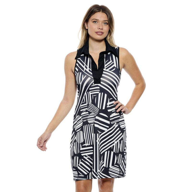 24 セブンコンフォート レディース トップス ワンピース A ライン ノースリーブ Women's 24Seven Comfort Apparel Geometric Sleeveless Collared A-Line Dress Black Multi ブラック|ReVida 店