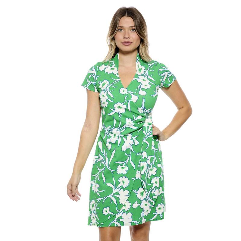 24 セブンコンフォート レディース トップス 衣装 ひざ丈 御花柄 御花 Women\u0027s 24Seven Comfort Apparel Floral Collar Knee Length Side Tie Wrap Dress Green Multi 緑であること