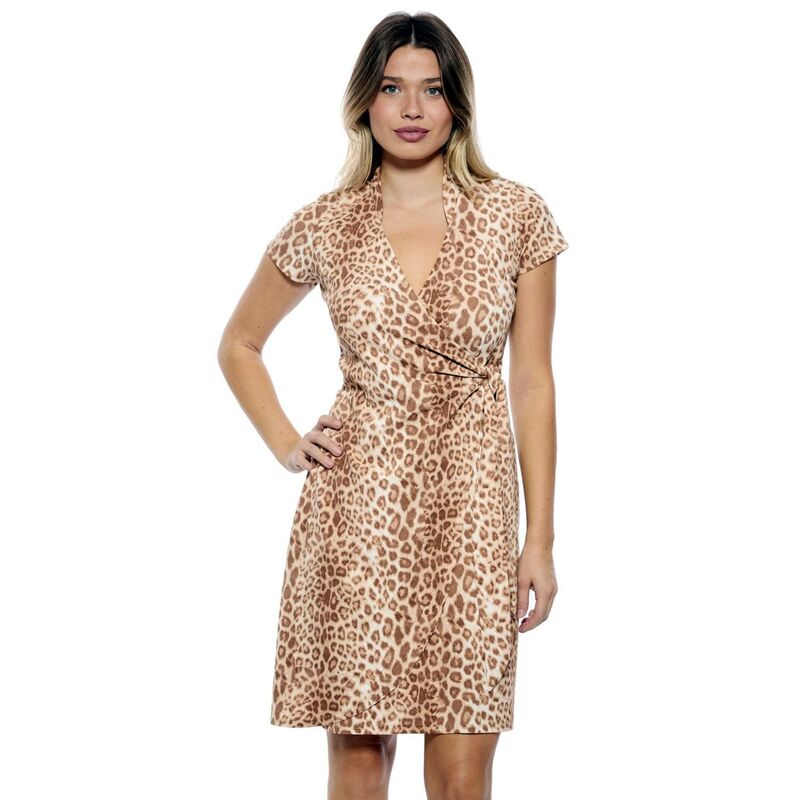 24 セブンコンフォート レディース トップス 衣装 ひざ丈 Women\u0027s 24Seven Comfort Apparel Cheetah Collar Knee Length Side Tie Wrap Dress Brown Multi 赤銅色