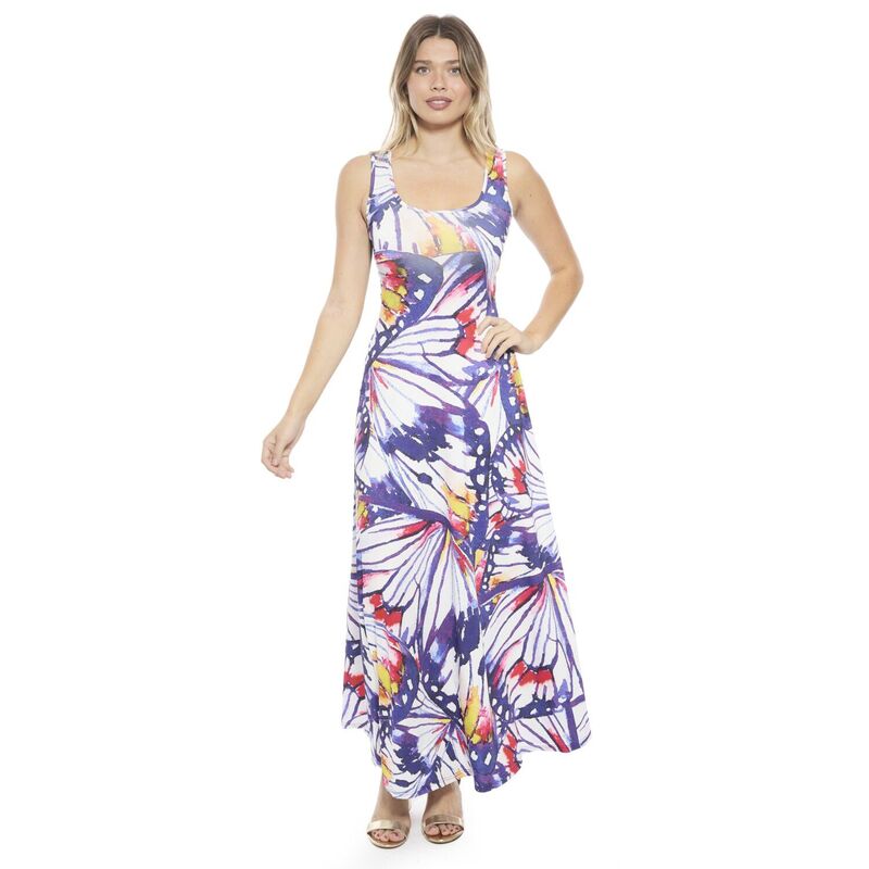 24 セブンコンフォート レディース トップス ワンピース A ライン ノースリーブ マキシ Women's 24Seven Comfort Apparel Butterfly Scoop Neck Sleeveless A-Line Maxi Dress White Multi ホワイト|ReVida 店