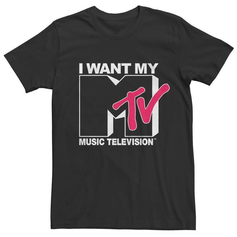 アニメキャラクター レディース トップス Tシャツ ロゴ Licensed Character Men's I Want My MTV Logo Tee Black ブラック