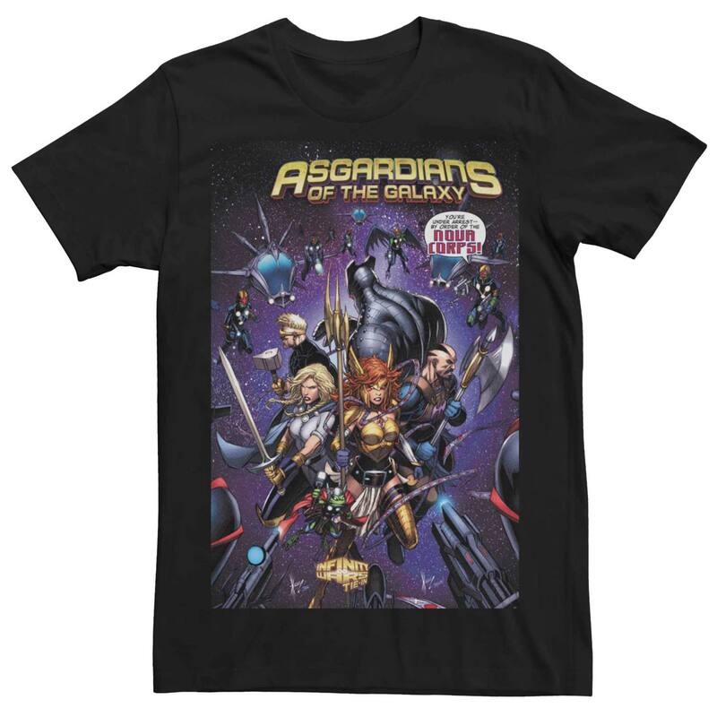アニメキャラクター レディース トップス Tシャツ Licensed Character Men's Marvel Asgardians Of The Galaxy Nova Corps Comicover Tee Black ブラック