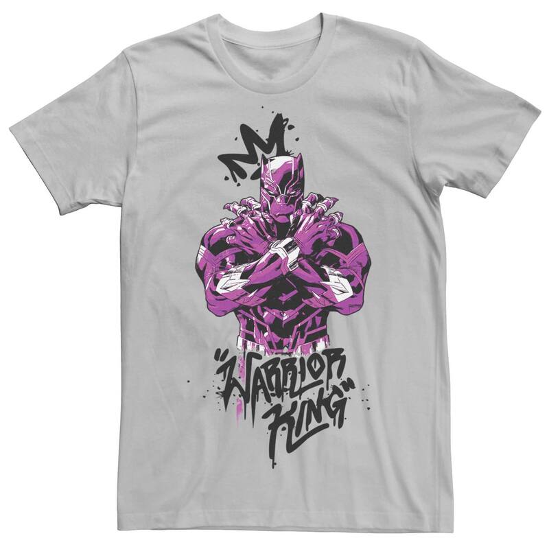 アニメキャラクター レディース トップス Tシャツ Licensed Character Men's Marvel's Black Panther Warrior King Street Artee Silver シルバー