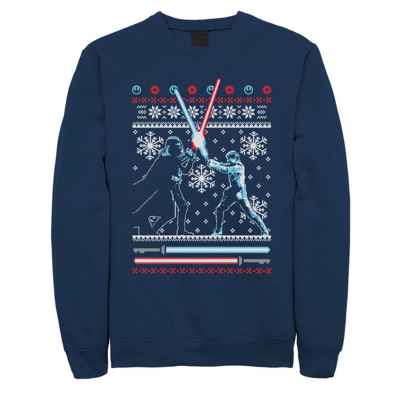 アニメキャラクター レディース トップス Tシャツ フリース Licensed Character Men'star Wars Luke Vs. Darth Vader Ugly Christmas Fleece Navy ネイビー