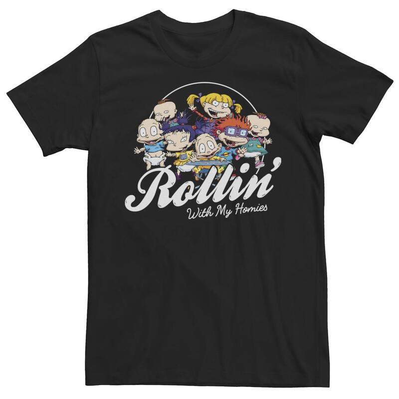 アニメキャラクター レディース トップス Tシャツ Licensed Character Men's Rugrats Group Rollin' With My Homies Tee Black ブラック
