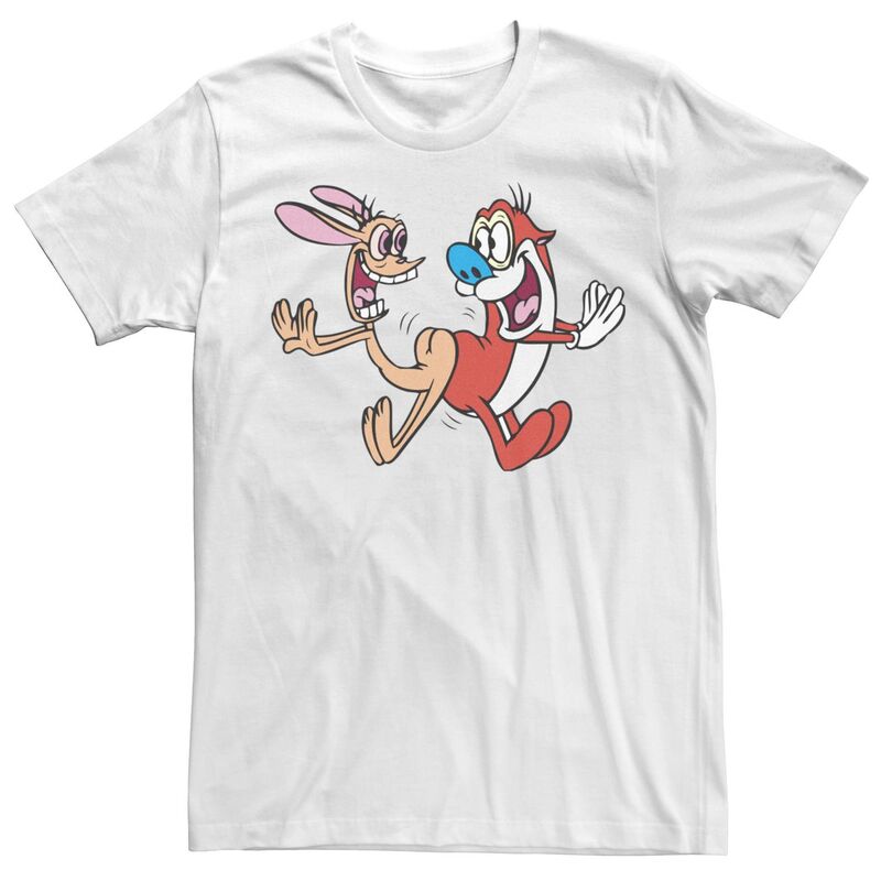 アニメキャラクター レディース トップス Tシャツ Licensed Character Men's Ren & Stimpy Jumping For Joy Portraitee White ホワイト