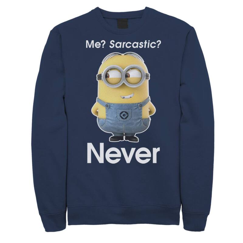 アニメ文字記号 レディース トップス プルオーバー ミニ 汗水 Licensed Character Men\u0027s Despicable Me Minions Me Sarcastic Never Sweatshirt Navy 米国海軍