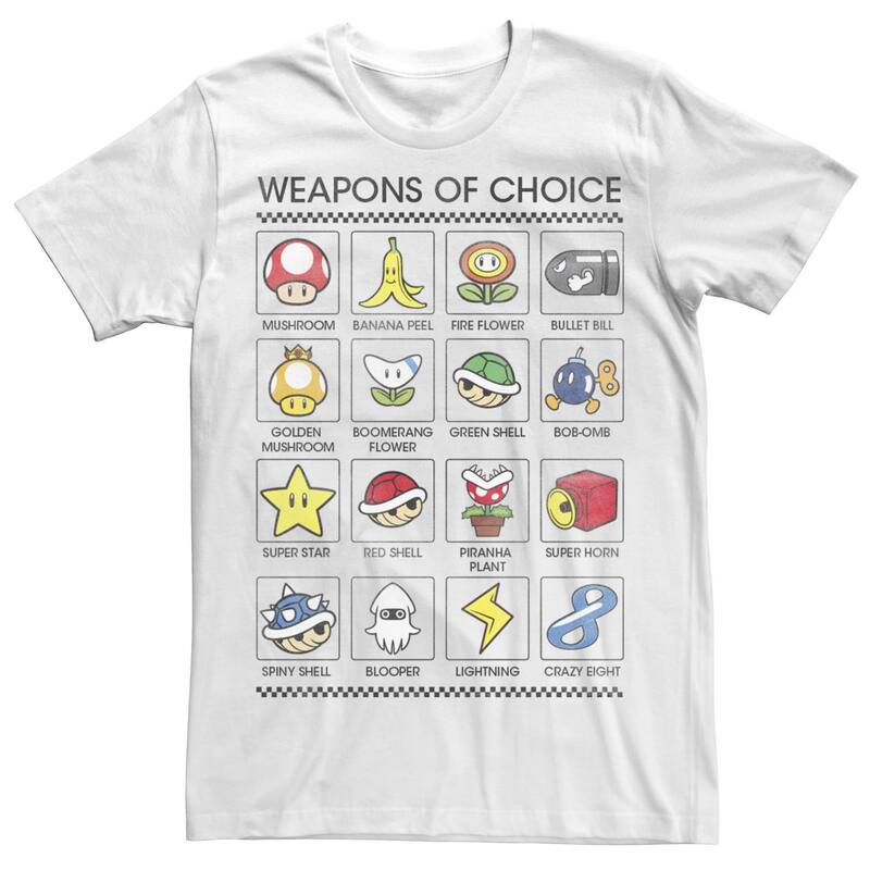アニメキャラクター レディース トップス Tシャツ Licensed Character Men's Nintendo Mario Kart Weapons Of Choice Item Poster Tee White ホワイト｜ReVida 店 8,480円