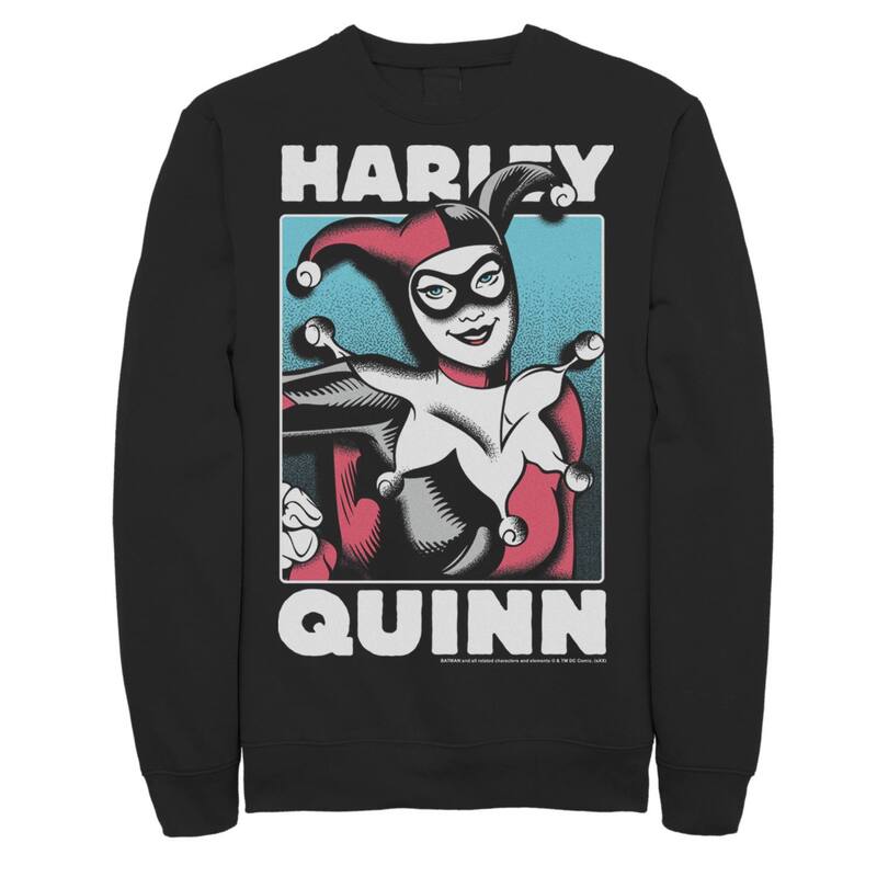 アニメキャラクター レディース トップス Tシャツ スウェット Licensed Character Men's DComics Harley Quinn Portrait Sweatshirt Black ブラック
