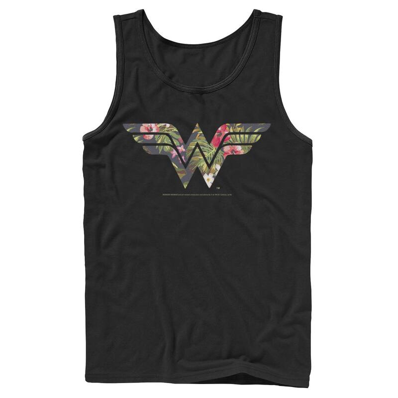 アニメキャラクター レディース トップス Tシャツ ロゴ Licensed Character Men's DComics Wonder Woman Tropicalogo Tank Top Black ブラック