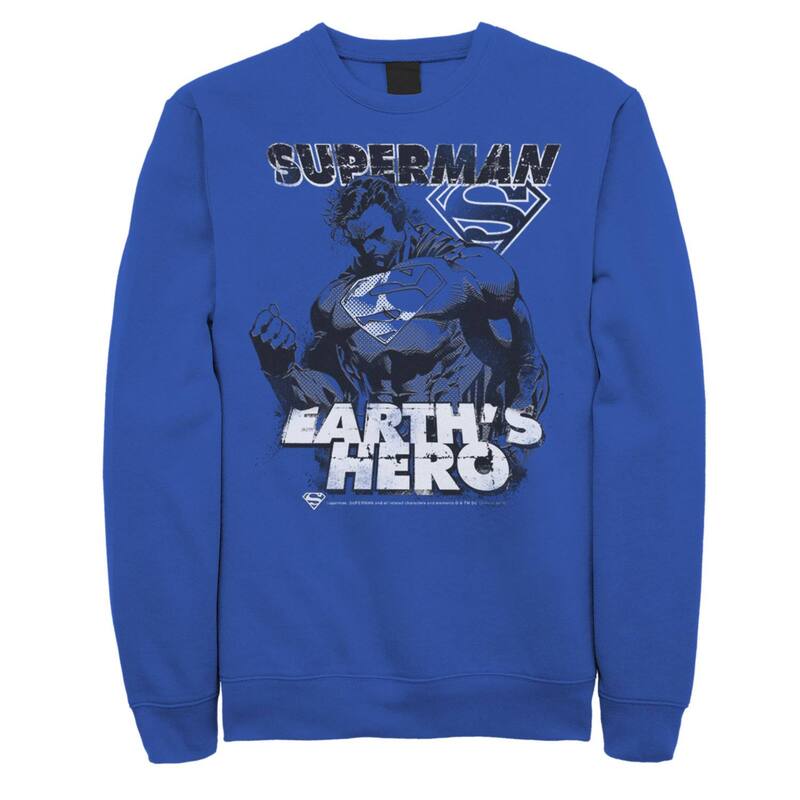 アニメキャラクター レディース トップス Tシャツ スウェット Licensed Character Men's DComicsuperman Earth's Hero Sketched Poster Sweatshirt Royal