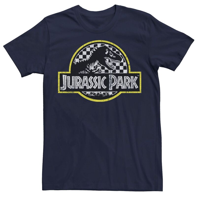 アニメキャラクター レディース トップス Tシャツ ロゴ Licensed Character Men's Jurassic Park Checkered Classic Logo Tee Navy ネイビー｜ReVida 店