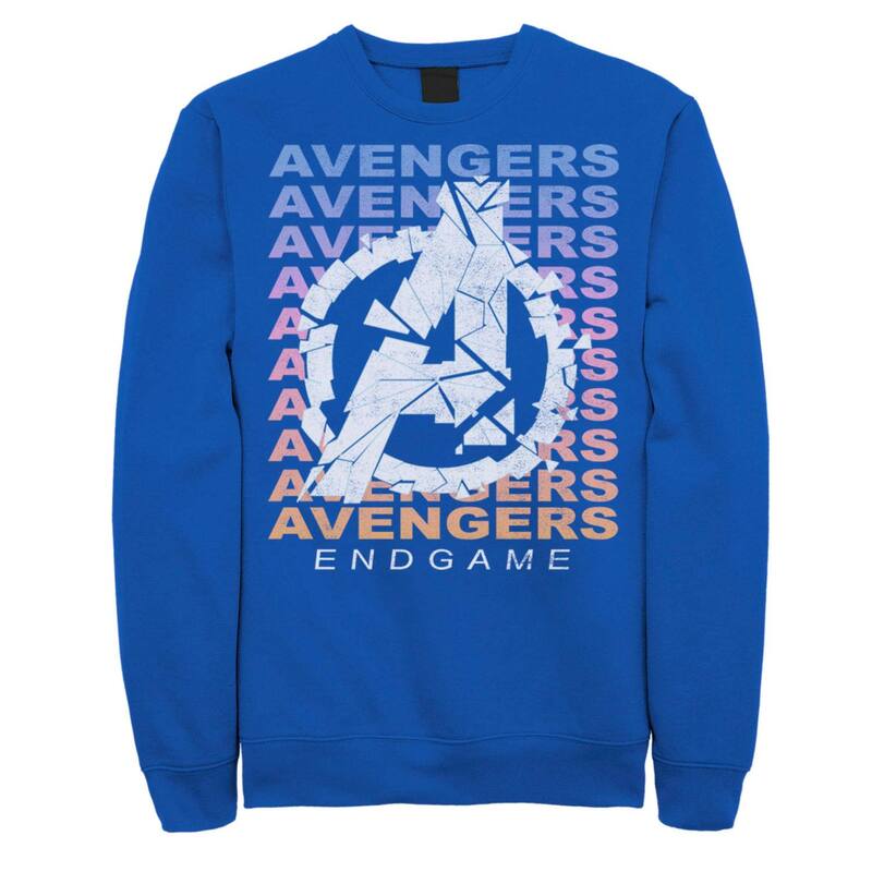 マーベル レディース トップス Tシャツ スウェット ロゴ Men's Marvel Avengers: Endgame Gradient Logo Shatter Sweatshirt Royal