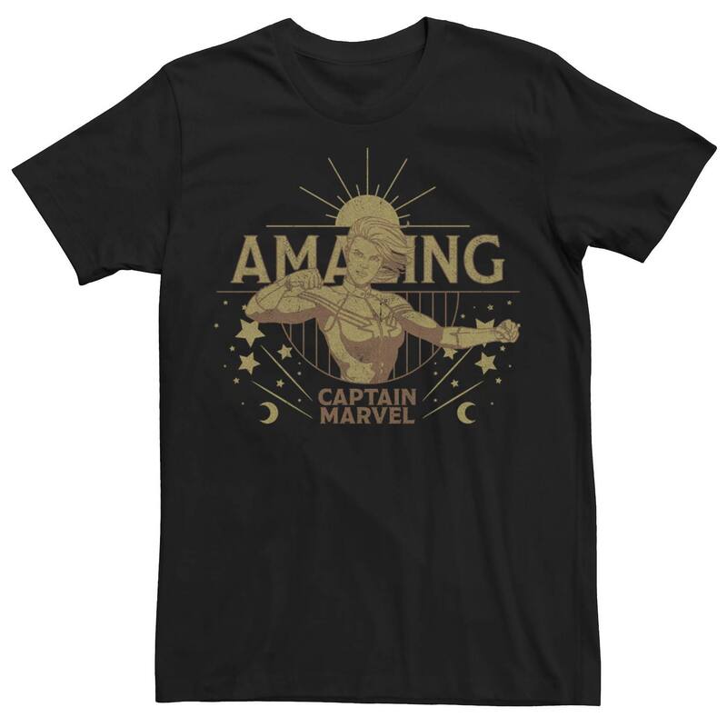 アニメキャラクター レディース トップス Tシャツ キャップ Licensed Character Men's Captain Marvel Amazing Retro Comic Portraitee Black ブラック