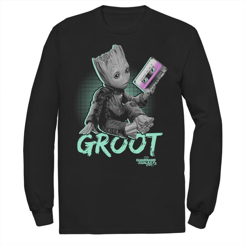 マーベル レディース トップス Tシャツ Men's Marvel Guardians Vol. 2 Baby Groot Neon Tape Tee Black ブラック
