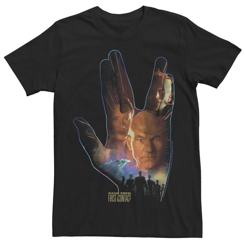 アニメキャラクター レディース トップス Tシャツ ロゴ Licensed Character Men'star Trek First Contact Live Long Character Fillogo Tee Black ブラック
