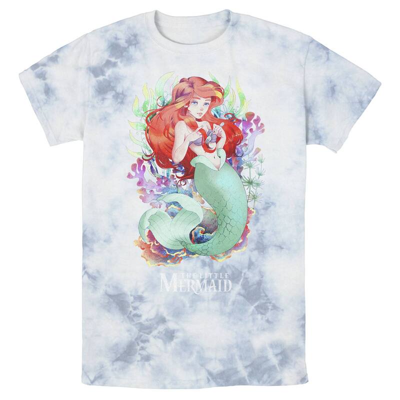 ディズニー レディース トップス Tシャツ Men's Disney Little Mermaid Watercolor Anime Style Bomabrd Wash Tee White Blue ホワイト