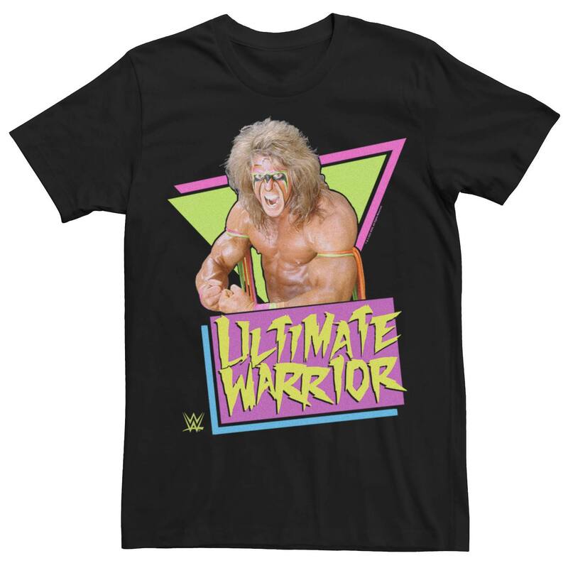 アニメキャラクター レディース トップス Tシャツ Licensed Character Men's WWE Ultimate Warrioretro Triangles Poster Tee Black ブラック｜ReVida 店