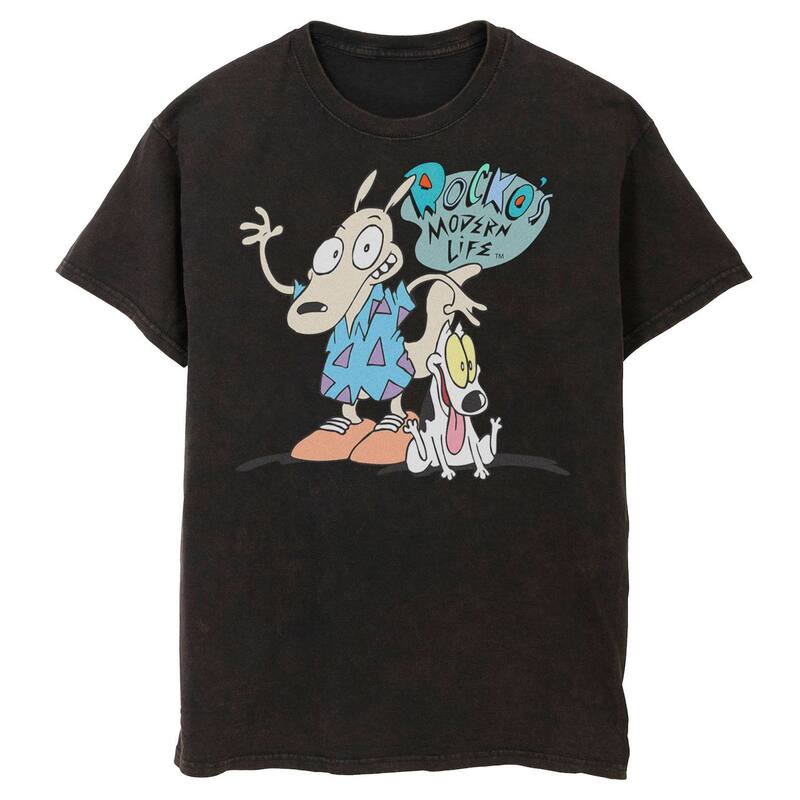 アニメキャラクター レディース トップス Tシャツ グラフィック Licensed Character Men's Nickelodeon Rocko's Modern Life Mineral Wash Graphic Tee Black ブラック