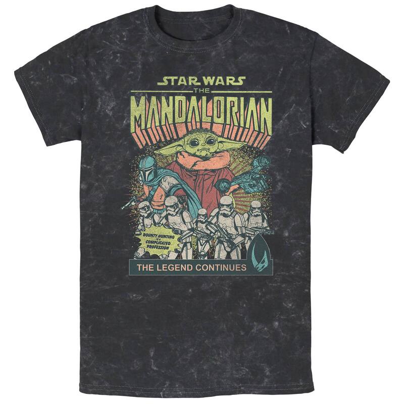 アニメキャラクター レディース トップス Tシャツ グラフィック Licensed Character Men's The Mandalorian Comic-book Style Cover Bombard Wash Graphic Tee Black ブラック|ReVida 店
