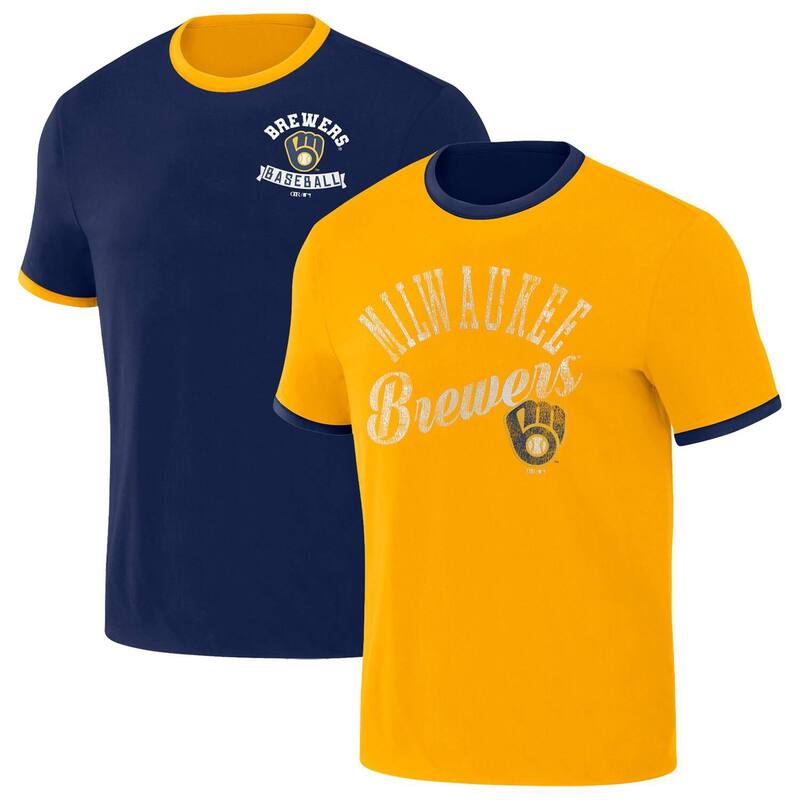 アンブランデッド レディース トップス Tシャツ Unbranded Men's Darius Rucker Collection by Fanatics Navy/Gold Milwaukee Brewers Two-Way Ringereversible T-Shirt Brw Navy ネイビー