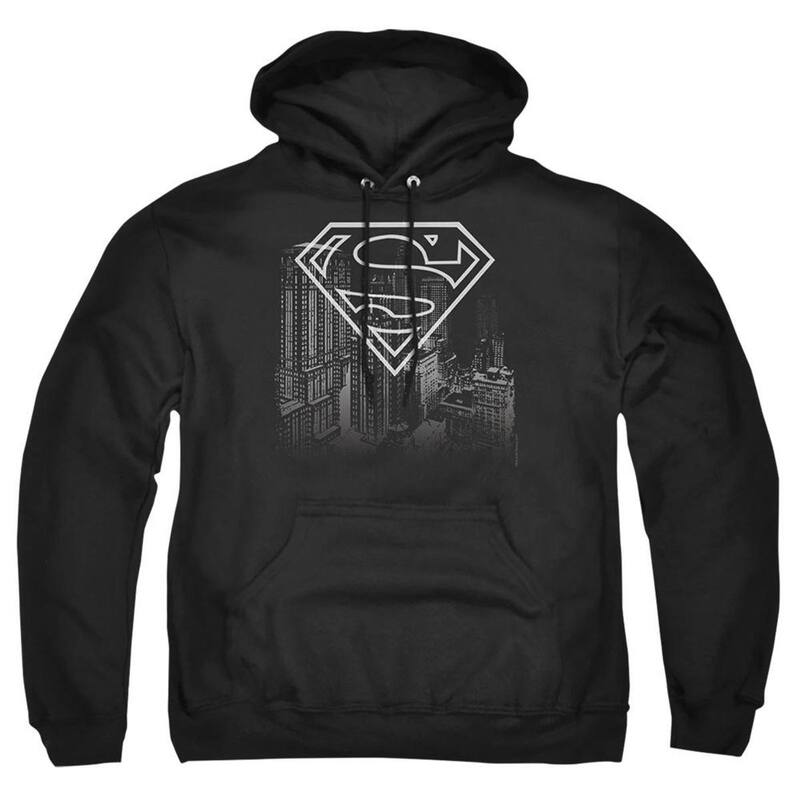 アニメキャラクター レディース アウター ニット・セーター パーカー Licensed Character Superman Skyline Adult Pull Over Hoodie Black ブラック|ReVida 店