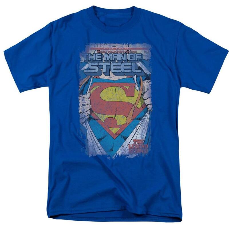 アニメキャラクター レディース トップス Tシャツ Licensed Character Superman Legendary Short Sleeve Adult-shirt Royal Blue ブルー