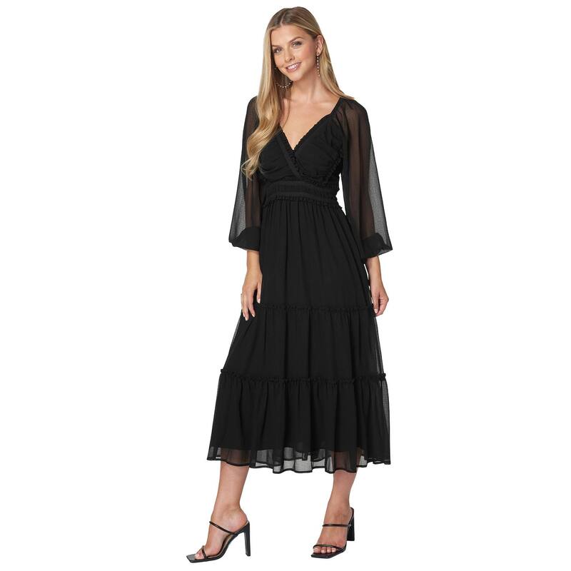 ベベ レディース トップス 衣装 シフォン midi スピード競技 Women\u0027s bebe Lace-Up Back Chiffon Midi Dress Black 黒いこと