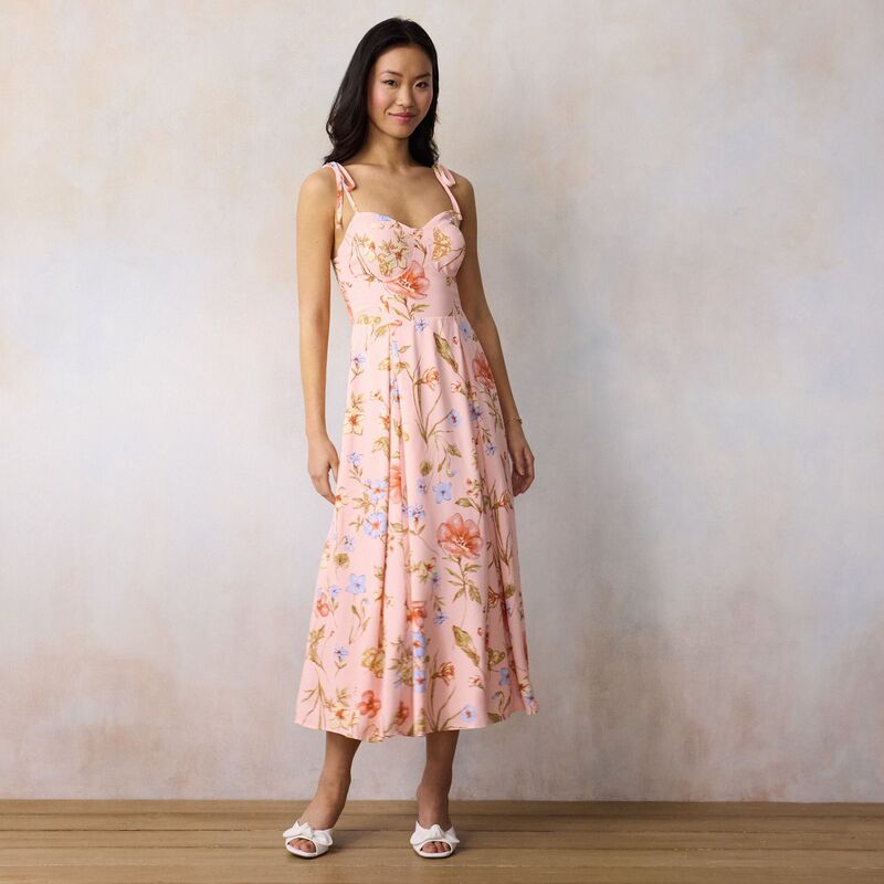 LC Lauren Conrad レディース トップス ワンピース ミディ Women's LC Lauren Conrad Fit & Flare Midi Dress Pink Dahlia Blooms ピンク