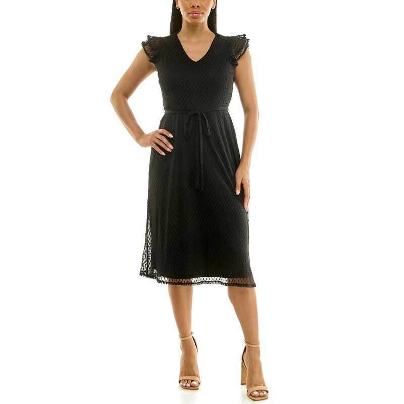 ニナレオナルド レディース トップス 衣装 V素っ首 メッシュ ノースリーブ Women\u0027s Nina Leonard Sleeveless V-Neck Fit \u0026 Flare Mesh Dress Black 黒いこと