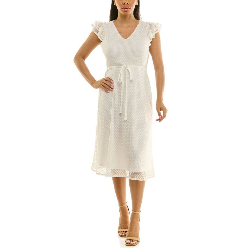 ニナレオナルド レディース トップス 衣装 V素っ首 メッシュ ノースリーブ Women\u0027s Nina Leonard Sleeveless V-Neck Fit \u0026 Flare Mesh Dress Ivory 象牙色