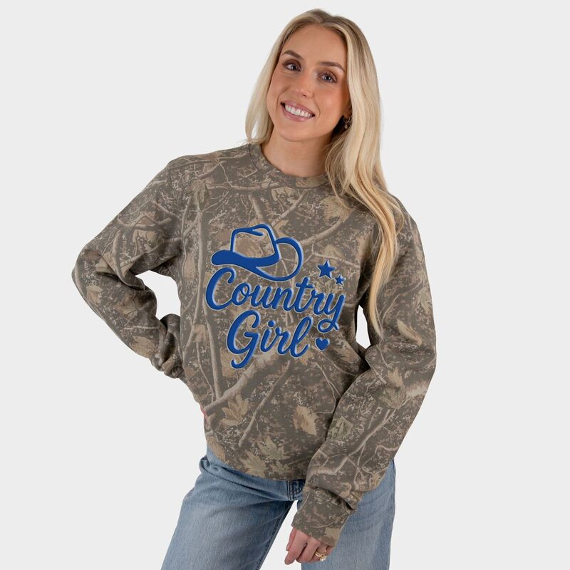 Simply Sage Market レディース トップス プルオーバー 刷り上げる 汗水 Simply Sage Market Country Girl Hat Puff Print - Women\u0027s Heavyweight Camo Sweatshirt Camo