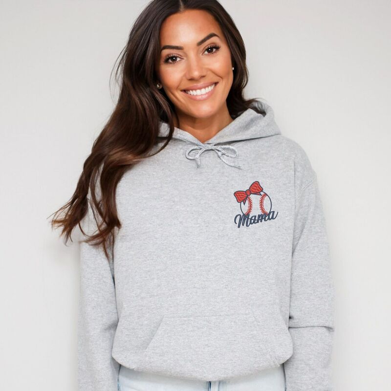Simply Sage Market レディース トップス プルオーバー 刺しゅう パーカー グラフィック Simply Sage Market Embroidered Mama Bow Baseball - Women\u0027s Graphic Hoodie Graphite 黒鉛