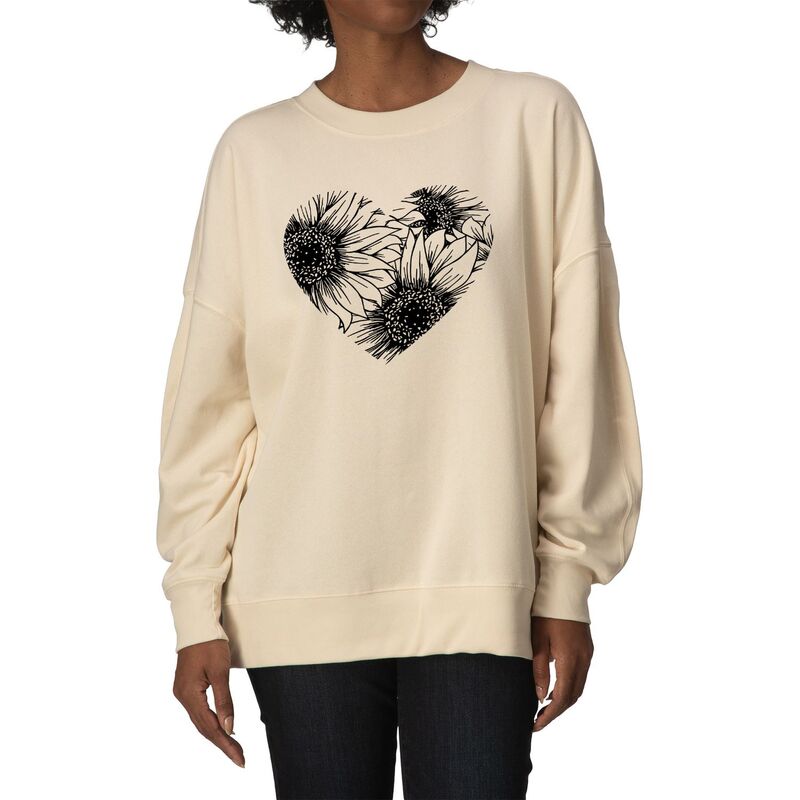 アニメキャラクター レディース トップス Tシャツ スウェット フリース Licensed Character Women'sunflower Heart Oversized Fleece Crew Sweatshirt Cream クリーム｜ReVida 店