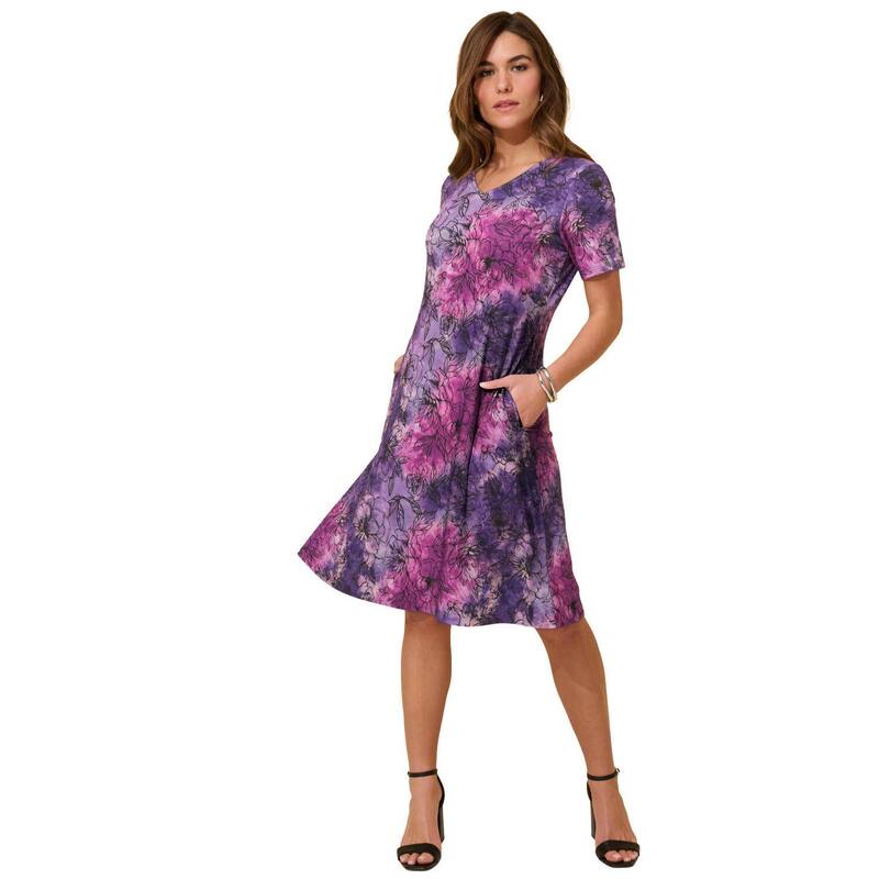 ロアマンズ レディース トップス ワンピース プラスサイズ シャツ ニット Roaman's Women's Plusize Stretch Knit Swing Pocket Shirtdress Lavender Tie Dye ラベンダー|ReVida 店