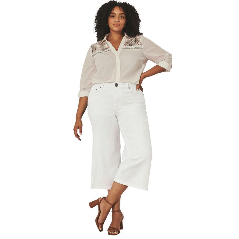 アベニュー レディース ボトムス ジーンズズボン下 付け加える大いさ Avenue Women\u0027s Plusize Butter Denim Wide-Leg Crop White 白いこと ボトムス-パンツ-レディースファッション