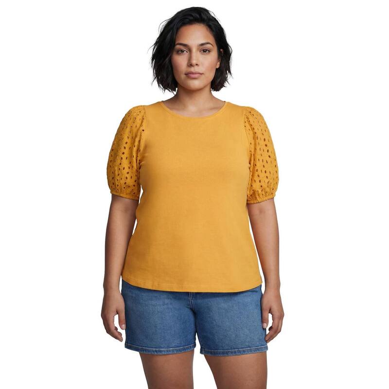 アベニュー レディース トップス プルオーバー つけ加える大きさ Avenue Women\u0027s Plusizeyelet Sleeve Tee Sunset Yellow 黄色