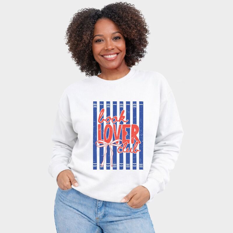 Simply Sage Market レディース トップス ティーシャツ 流汗 グラフィック Simply Sage Market Book Lover Club Stripes - Women\u0027s Graphic Sweatshirt White 白いこと トップス-レディースファッション-Tシャツ・カットソー