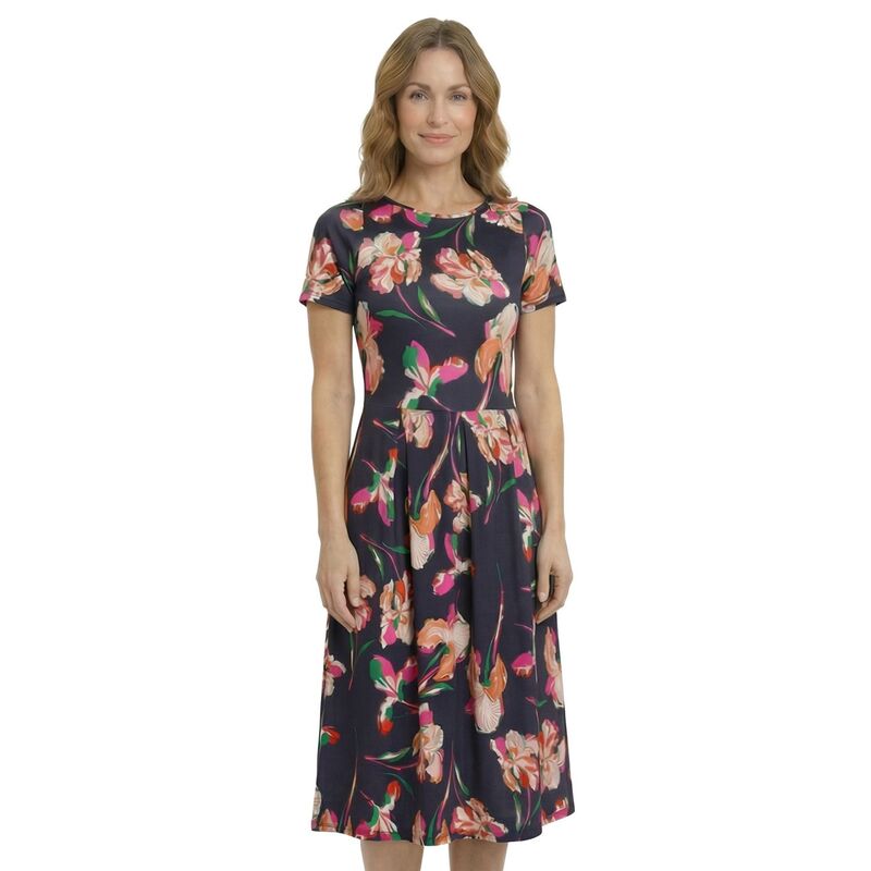 24 セブンコンフォート レディース トップス ワンピース フラワー柄 プチ プリント ミディ フラワー Petite 24Seven Comfort Apparel Floral Print Fit & Flare Pocket Midi Dress Blue Multi ブルー｜ReVida 店
