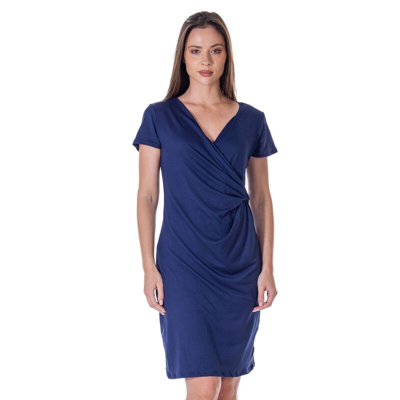 24 セブンコンフォート レディース トップス ワンピース ひざ丈 プチ Petite 24Seven Comfort Apparel Knee Length Faux Wrap Dress Navy ネイビー|ReVida 店