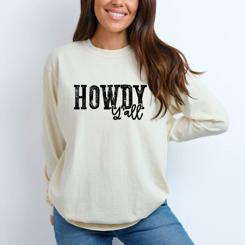 Simply Sage Market レディース トップス ティーシャツ グラフィック Simply Sage Market Howdya\u0027ll - Women\u0027s Garment Dyed Long Sleeve Graphic T-Shirt Ivory 象牙色 Tシャツ・カットソー-レディースファッション-トップス