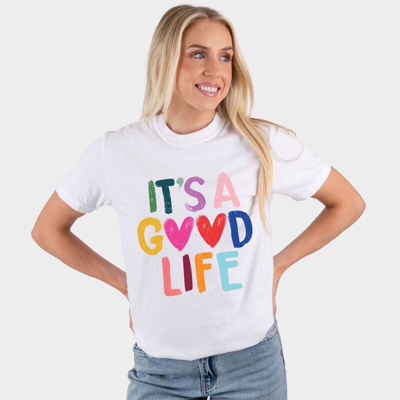 Simply Sage Market レディース トップス ティーシャツ グラフィック Simply Sage Market It\u0027s A Good Life Hearts - Women\u0027s Garment Dyed Graphic T-Shirt White 白いこと Tシャツ・カットソー-レディースファッション